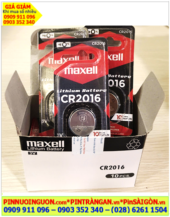 COMBO 01hộp=10vỉ Pin 3v Lithium Maxell CR2016 (Vỉ Đỏ Đen) _Giá chỉ 185.000/Hộp